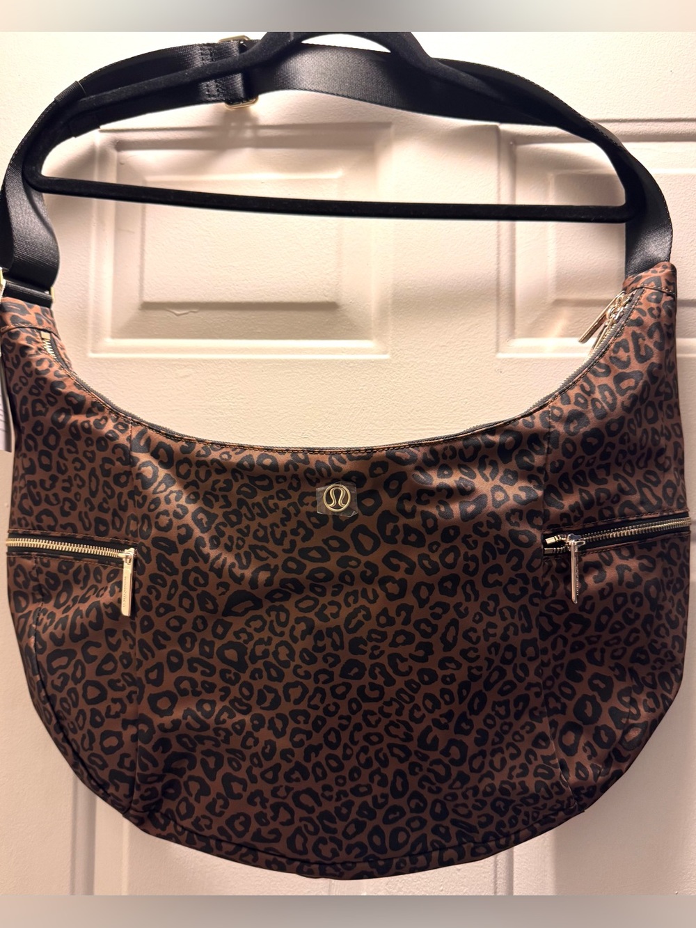 Lululemon Brown Leopard Print Shoulder Bag with Black Strap 13L